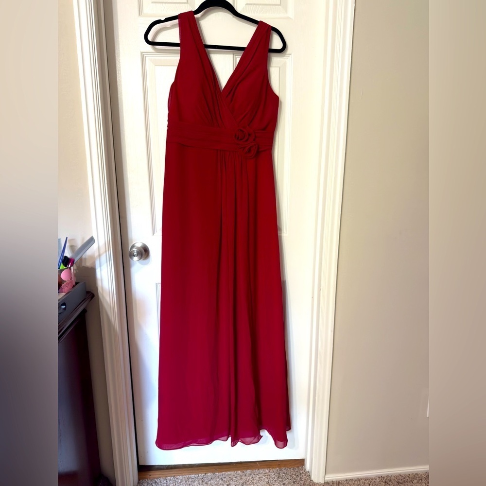 Bill Levkoff Red Chiffon Maxi Gown Bridesmaid Formal Evening Dress Size 10